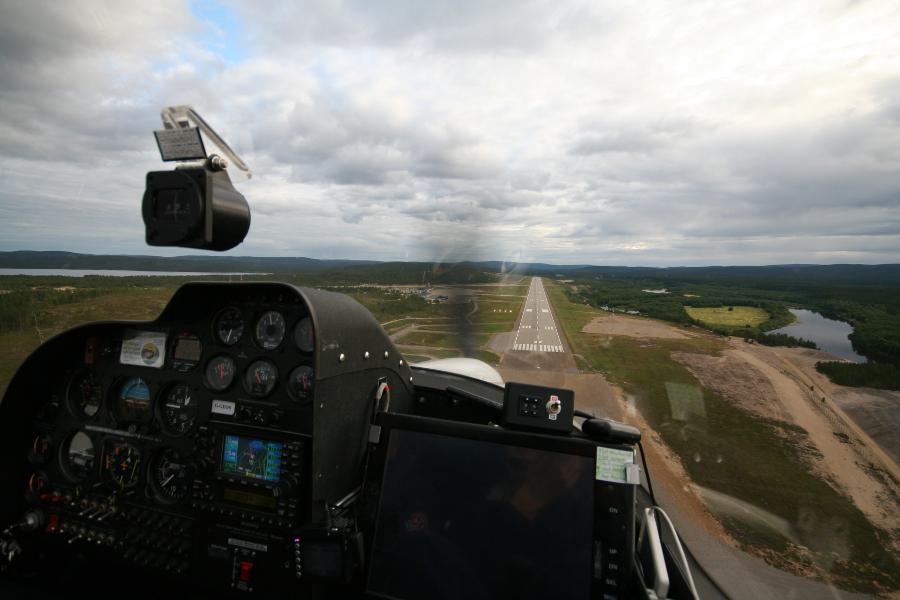 Cockpit view as our Dimona aircraft makes an approach to Ivalo airport, Finland.