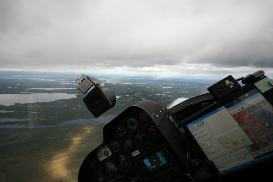 Cockpit view as the ECO-Dimona turns near Kevo, northern Finland