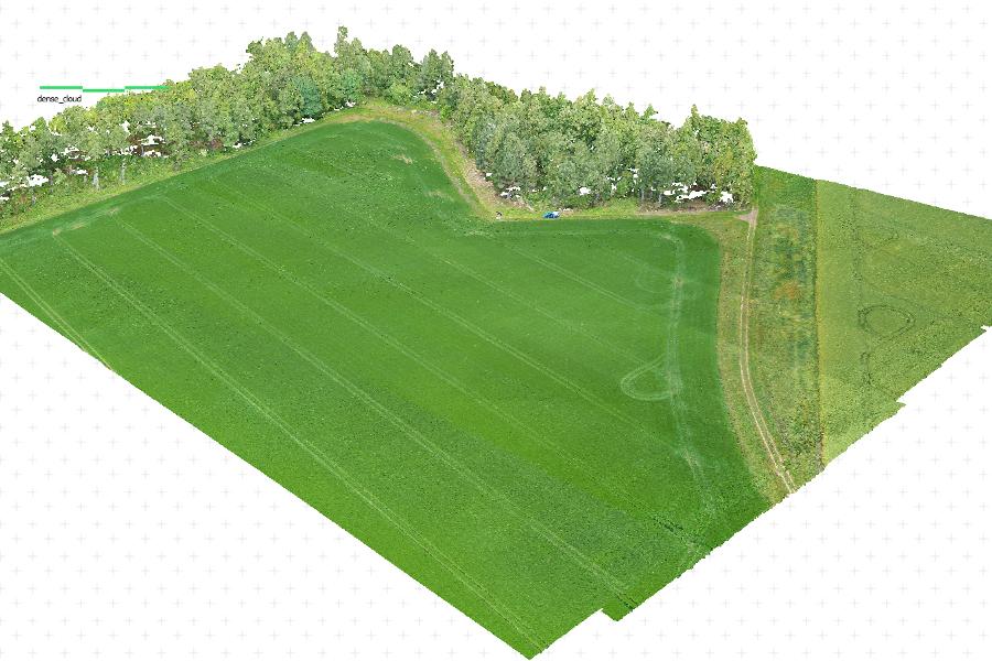 An arable field near East Saltoun, Scotland, in 3D from aerial drone imagery.