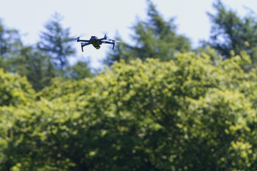 Mavic drone undertaking low level survey work
