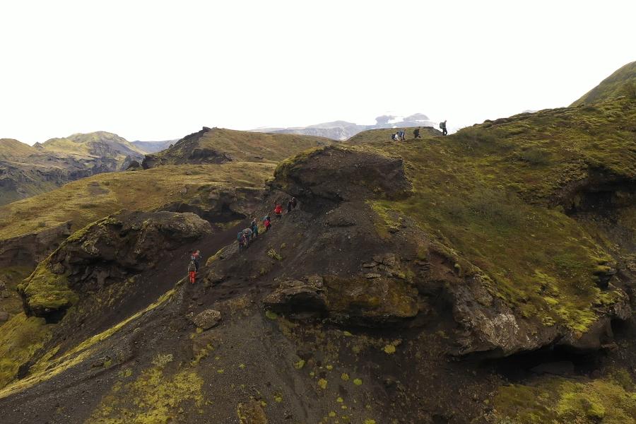 students on a ridge in iceland