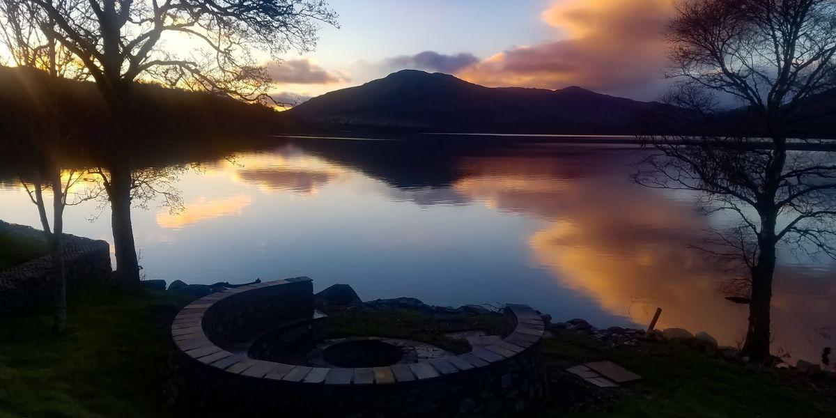 View of loch Tay and friendship circle in the evening light  