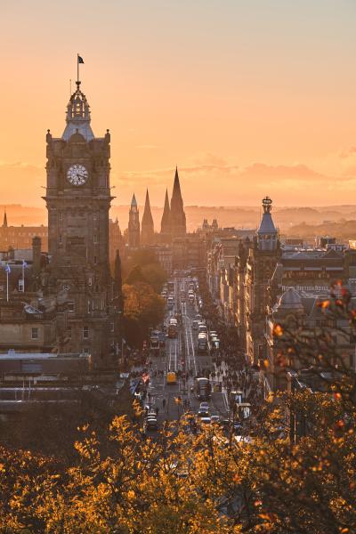 City of Edinburgh at sunset. 