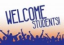 An image of silhouettes of people at the bottom with the text 'Welcome students!' above it