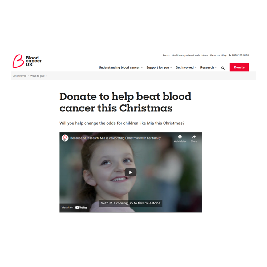 Image of Blood Cancer UK Donate page 