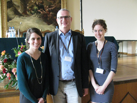 Esssat Prize winners Melanie McConnell (MSc in Science and Religion), and Sarah Lane Ritchie (PhD), with Prof Dirk Evers, the President of ESSSAT