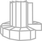 Grey 3D circular shape with column rising from centre representing supercomputing 