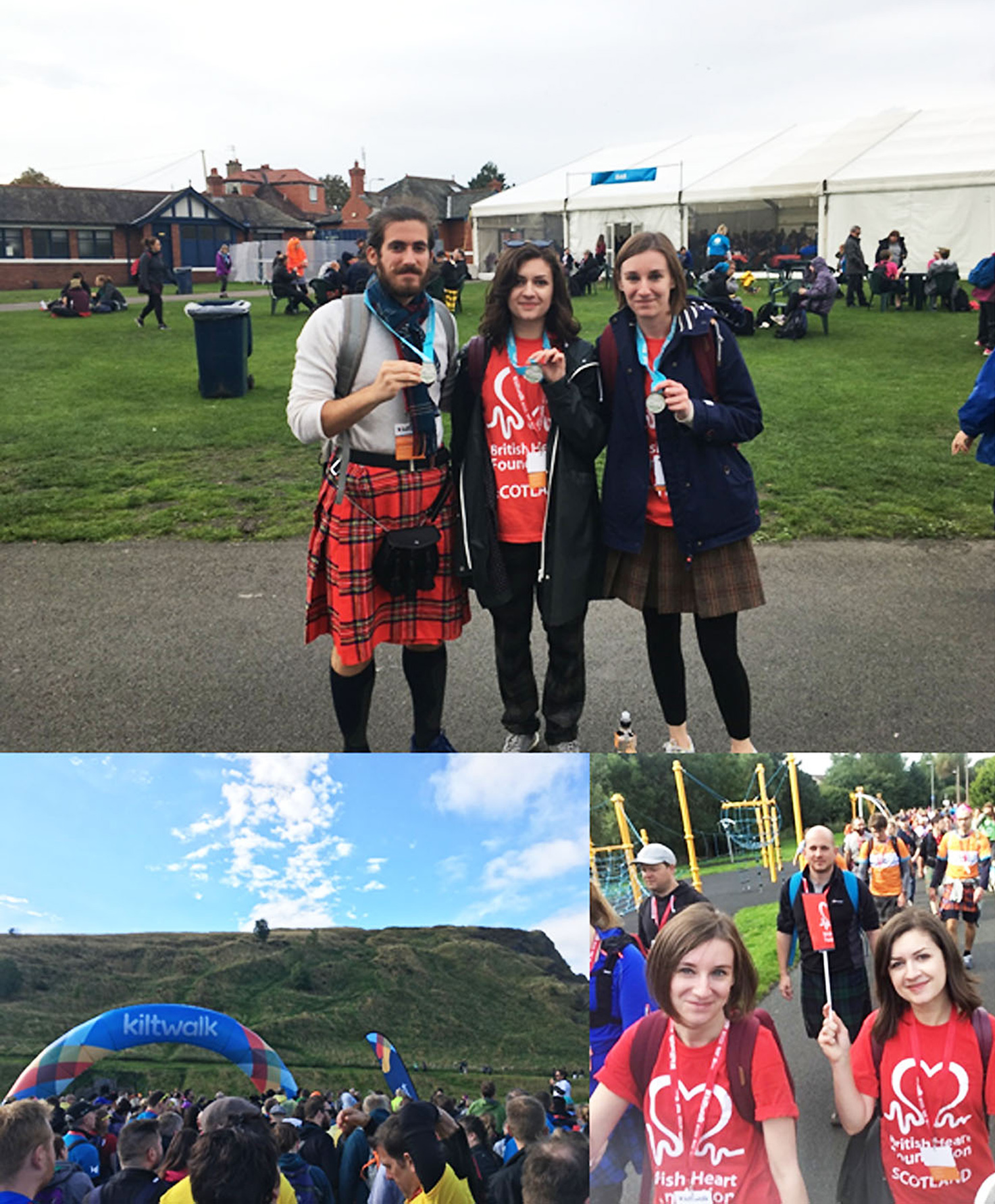 Combination of 3 images of CVS students at the 2018 Kiltwalk.