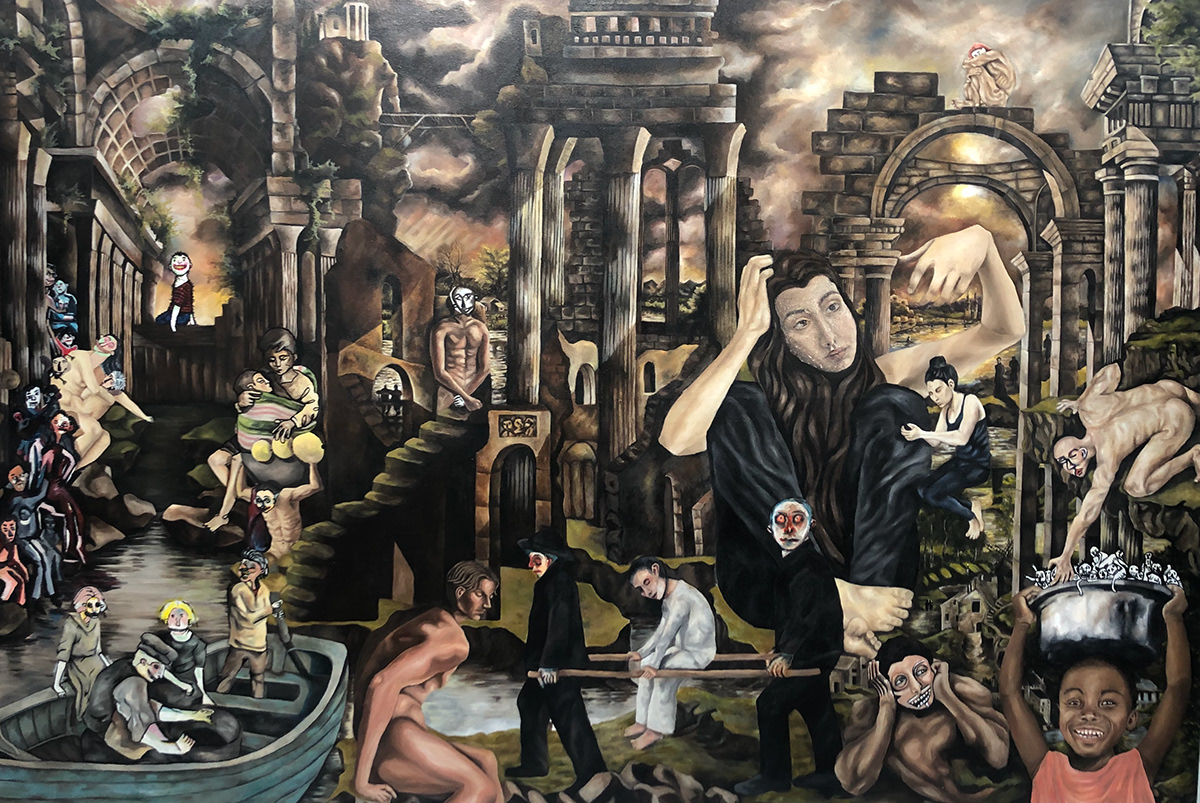 Painting of complex figures by Divinity 2019 Issachar Fund Art Prize winner Soniya Ahmed: image 3